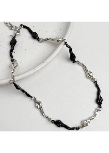 Black &amp; Silver Irregular Wave Necklace - Rick Circus