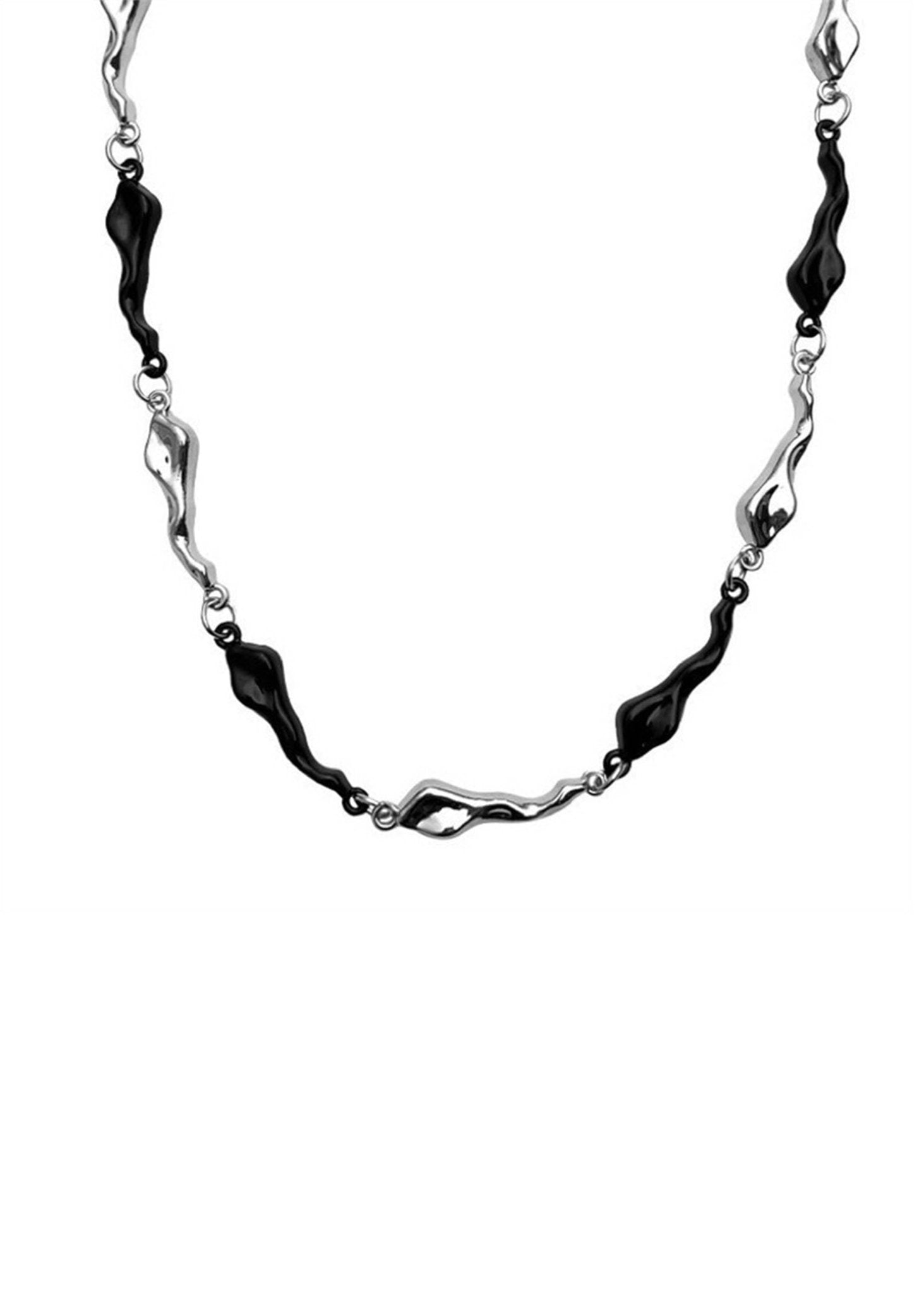 Black &amp; Silver Irregular Wave Necklace - Rick Circus