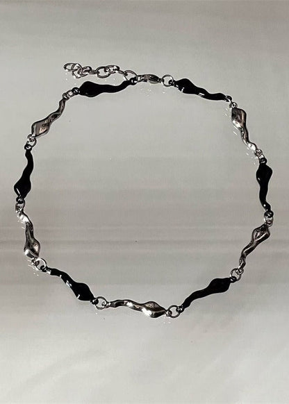 Black &amp; Silver Irregular Wave Necklace - Rick Circus