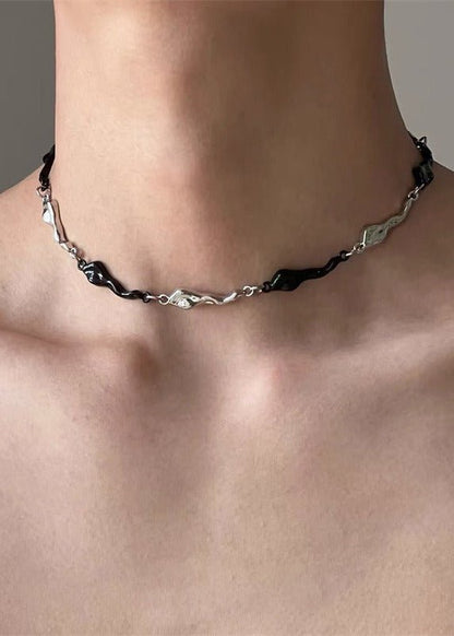 Black &amp; Silver Irregular Wave Necklace - Rick Circus