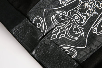 Black &amp; White Gothic Cross Varsity Jacket - Rick Circus