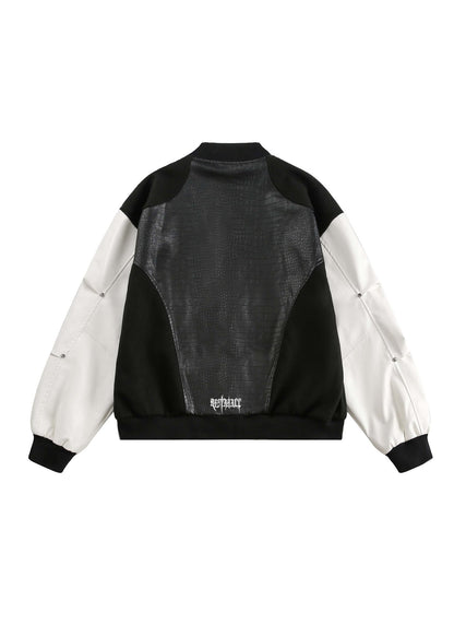 Black &amp; White Gothic Cross Varsity Jacket - Rick Circus