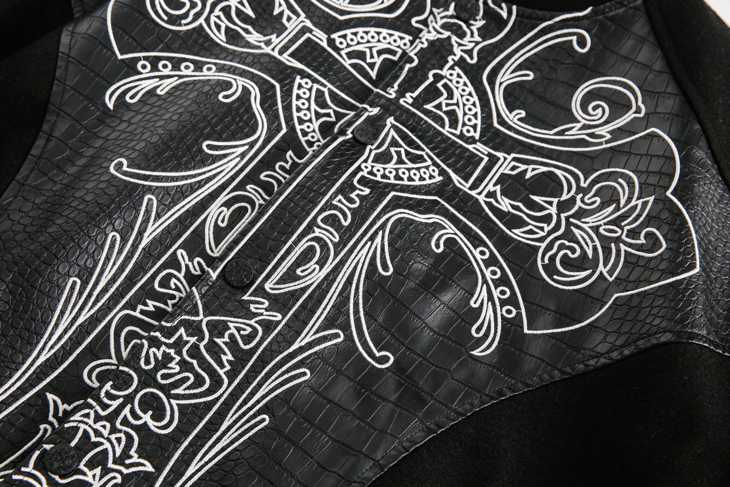Black &amp; White Gothic Cross Varsity Jacket - Rick Circus
