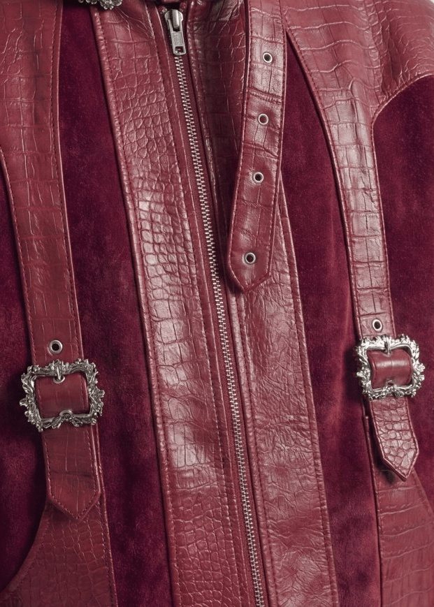 Burgundy Croc Texture Faux Leather Jacket - Rick Circus