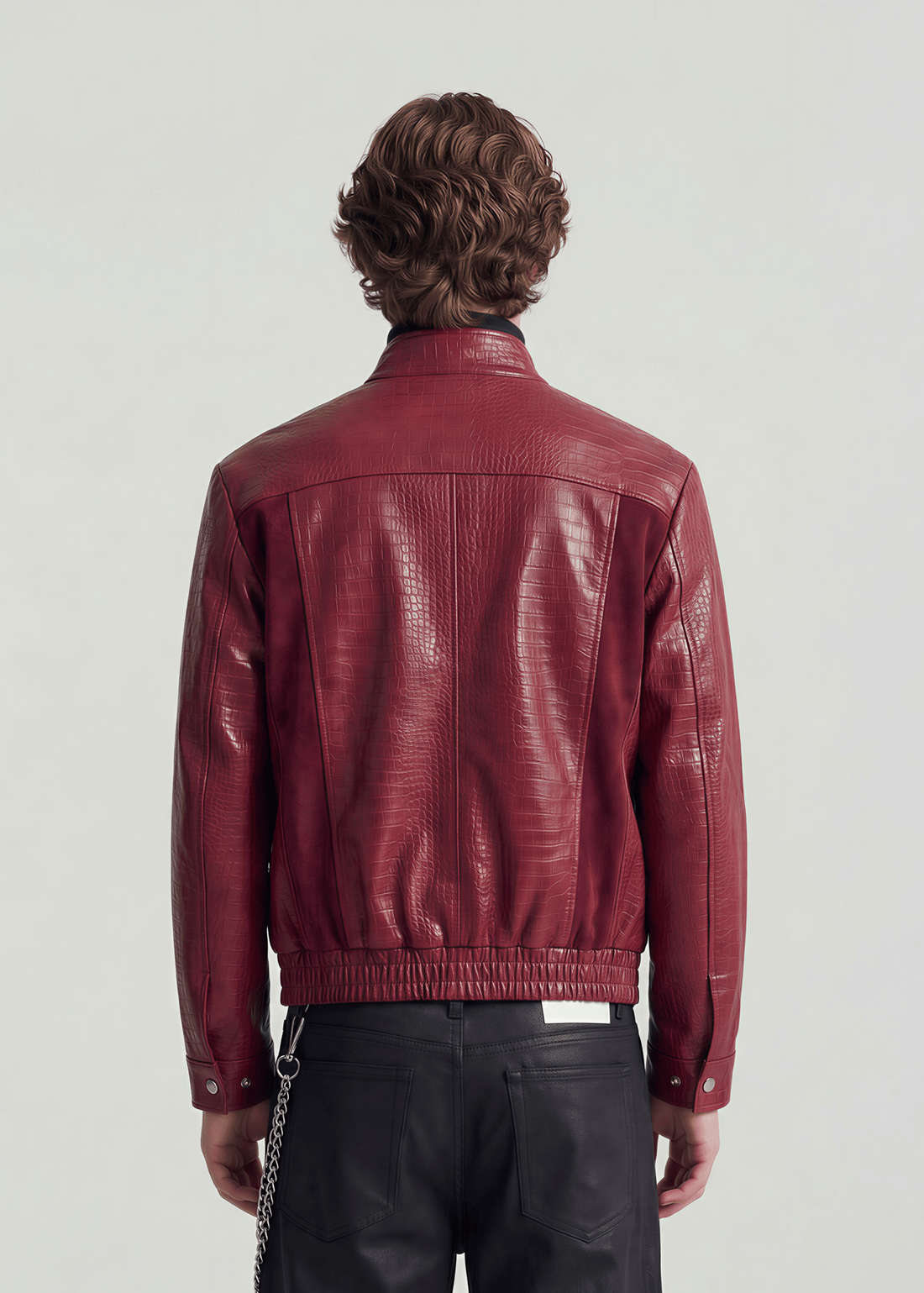 Burgundy Croc Texture Faux Leather Jacket - Rick Circus