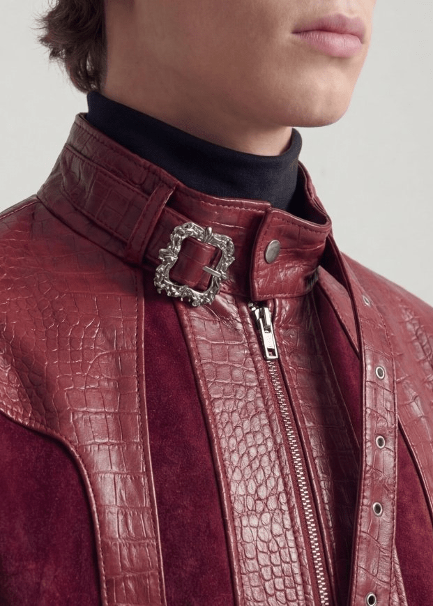 Burgundy Croc Texture Faux Leather Jacket - Rick Circus