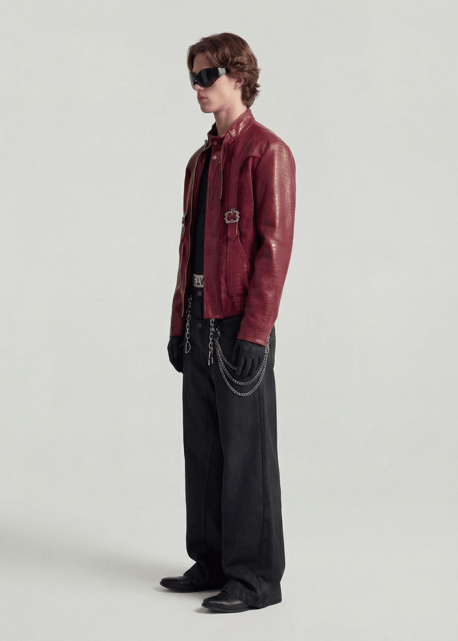 Burgundy Croc Texture Faux Leather Jacket - Rick Circus