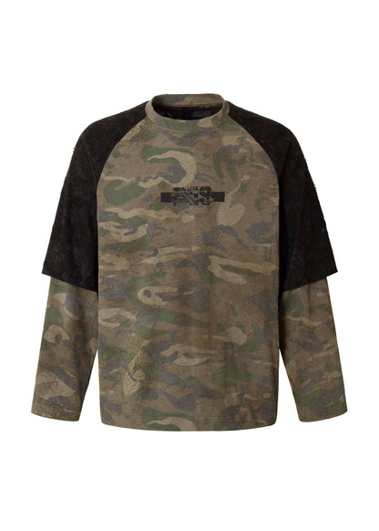 Camo Color - Block Spliced Long Sleeve T-Shirt - Rick Circus