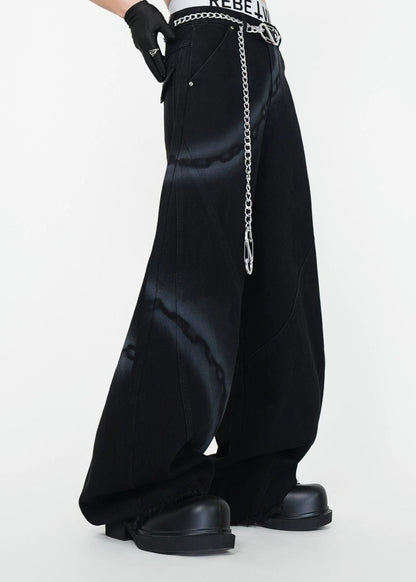 Chain Washed Graffiti Blade - Cut Wide Leg Jeans - Rick Circus