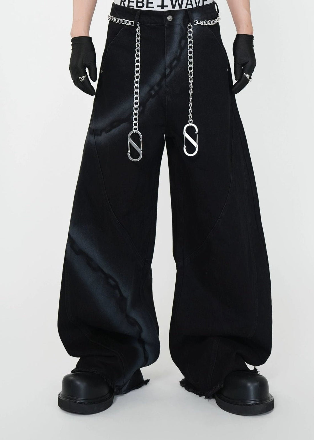 Chain Washed Graffiti Blade - Cut Wide Leg Jeans - Rick Circus