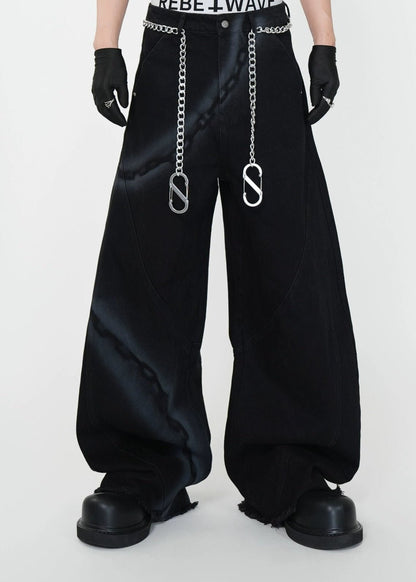 Chain Washed Graffiti Blade - Cut Wide Leg Jeans - Rick Circus