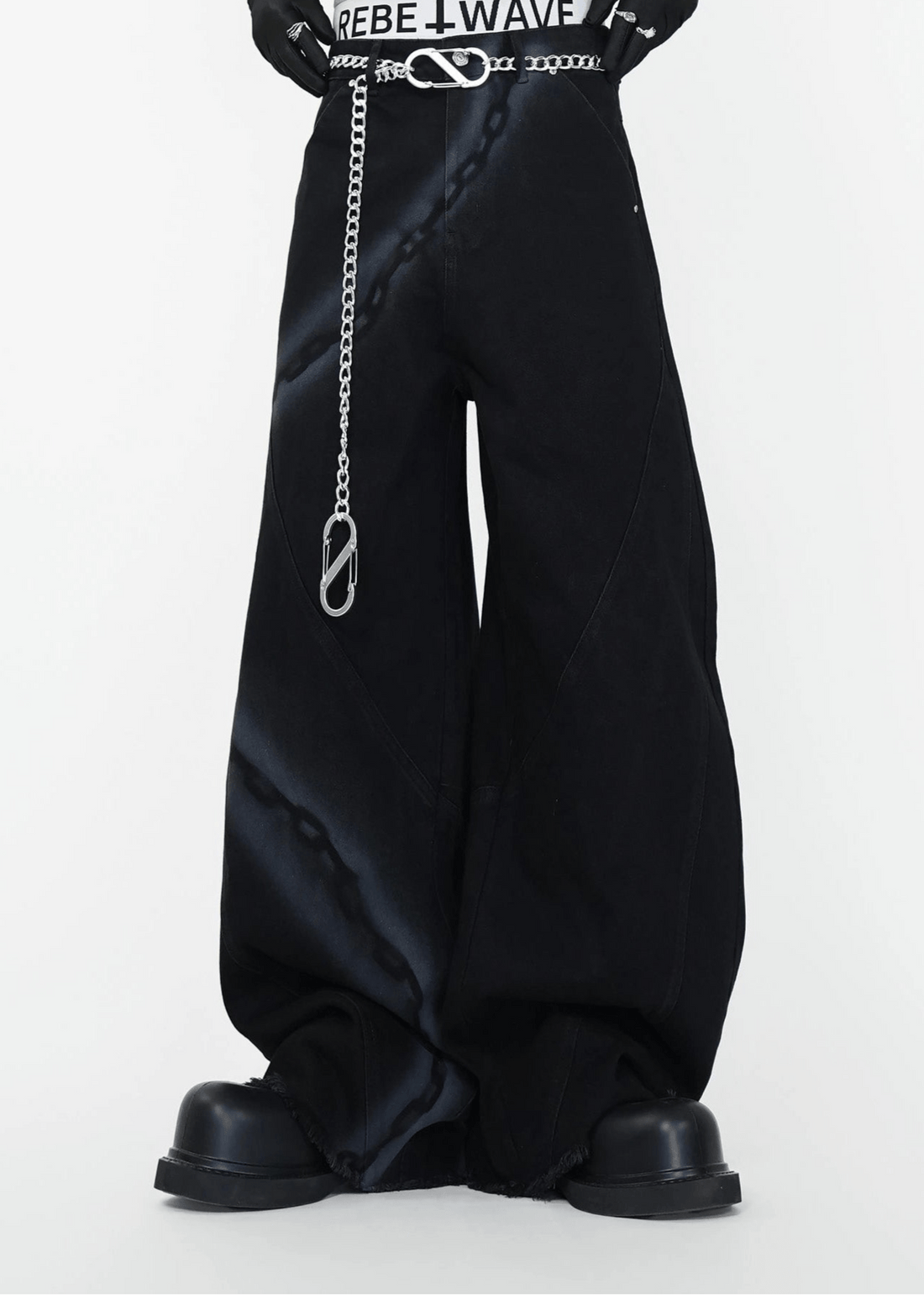 Chain Washed Graffiti Blade - Cut Wide Leg Jeans - Rick Circus