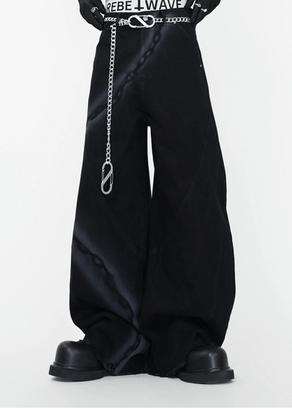 Chain Washed Graffiti Blade - Cut Wide Leg Jeans - Rick Circus