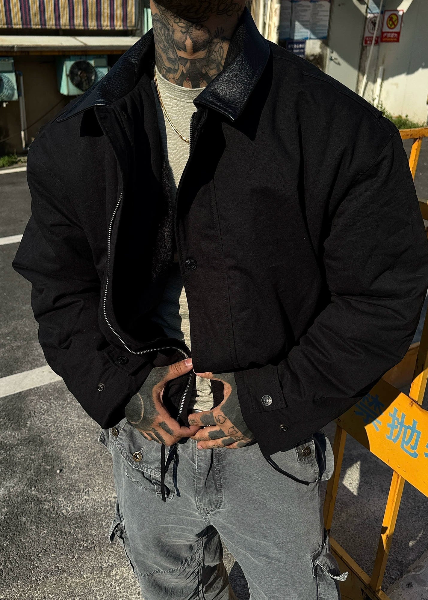 Contrast Collar Workwear Padded Jacket - Rick Circus