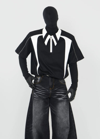 Contrast Half - Zip Padded Polo Shirt - Rick Circus