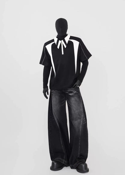 Contrast Half - Zip Padded Polo Shirt - Rick Circus