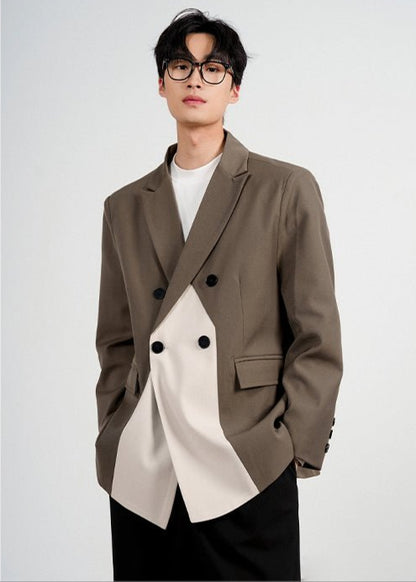 Contrast Panel Double - Breasted Blazer - Rick Circus
