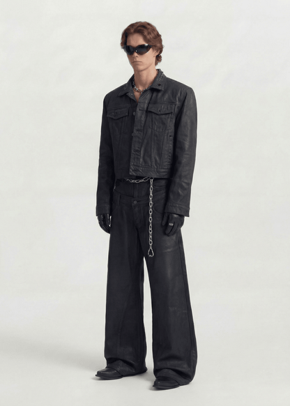 Cropped Coated Denim Jacket - Rick Circus