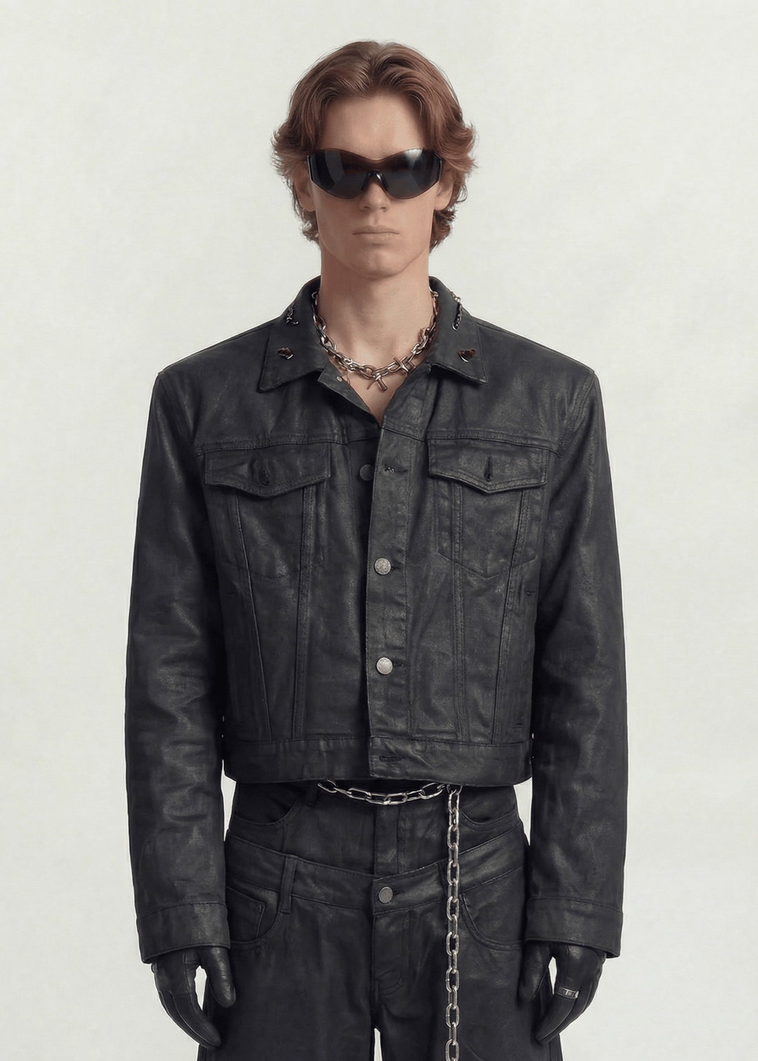Cropped Coated Denim Jacket - Rick Circus