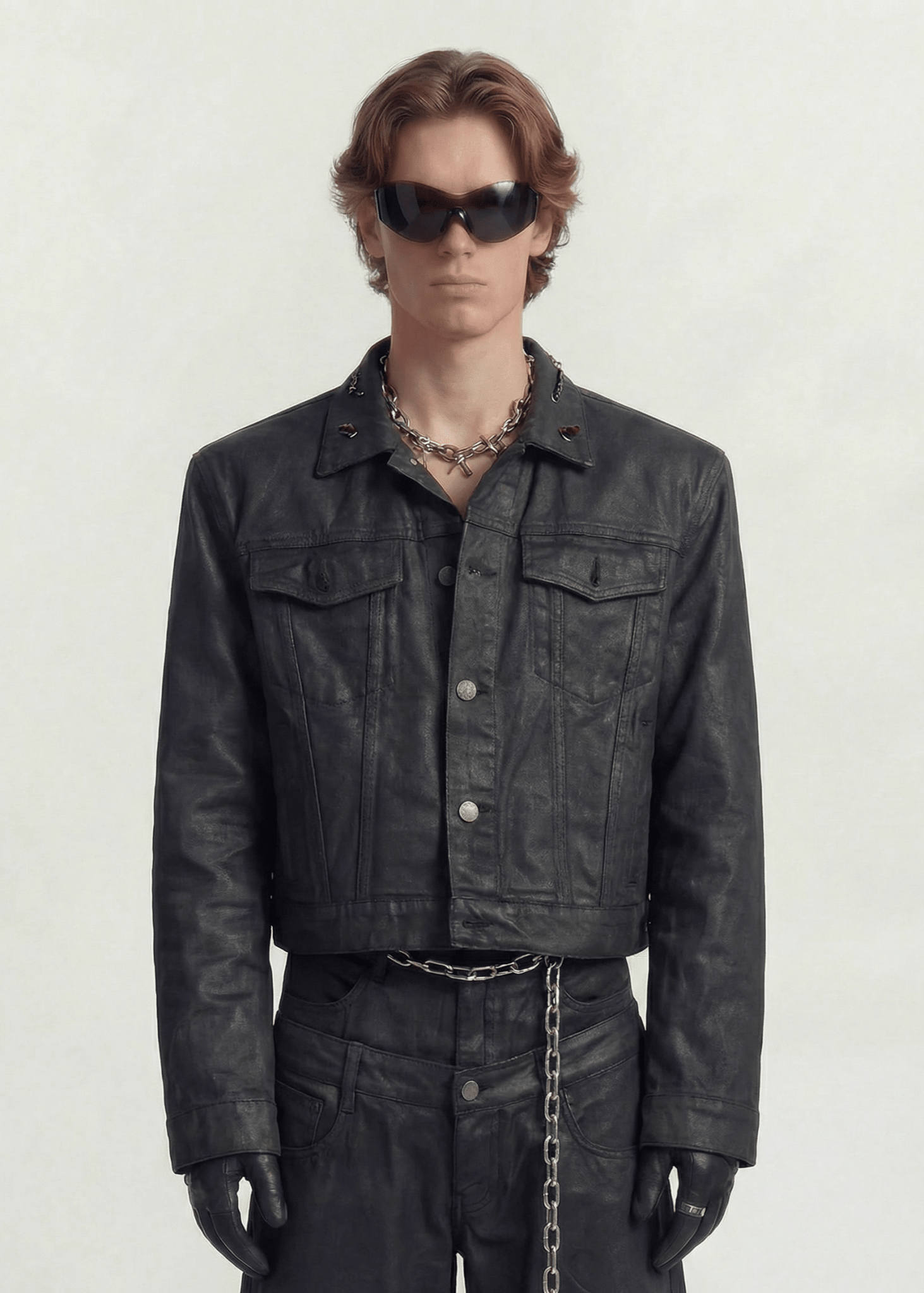Cropped Coated Denim Jacket - Rick Circus