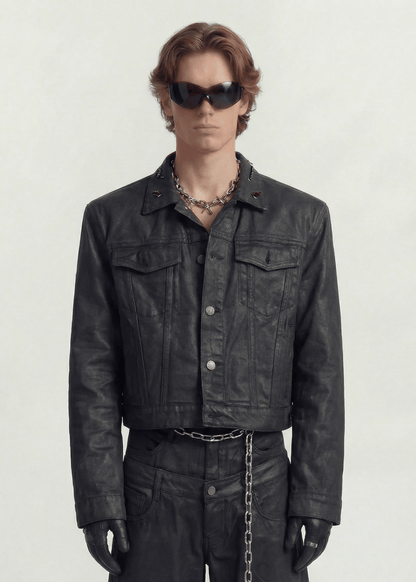 Cropped Coated Denim Jacket - Rick Circus