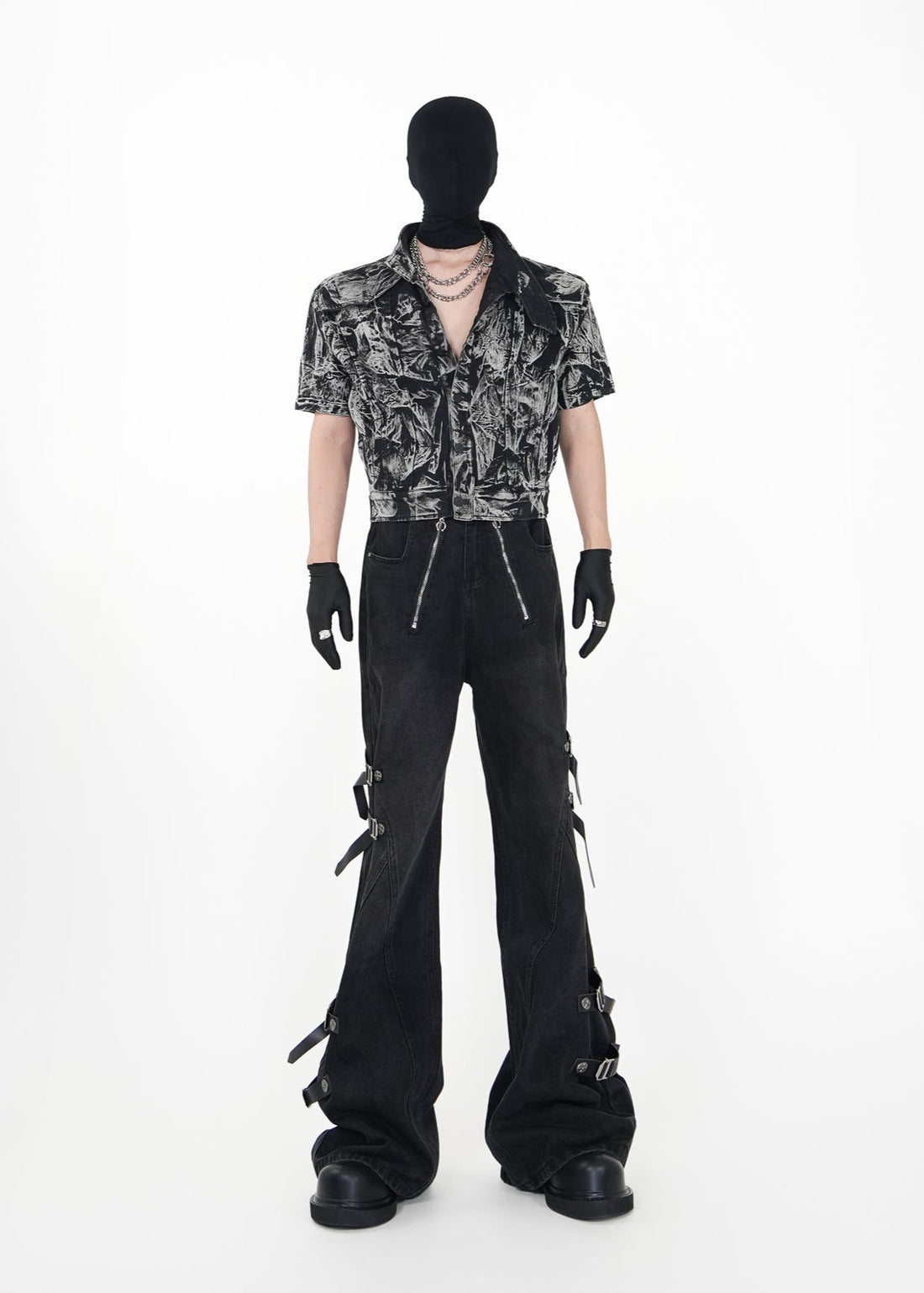 Cropped Distressed Print Shirt - Rick Circus