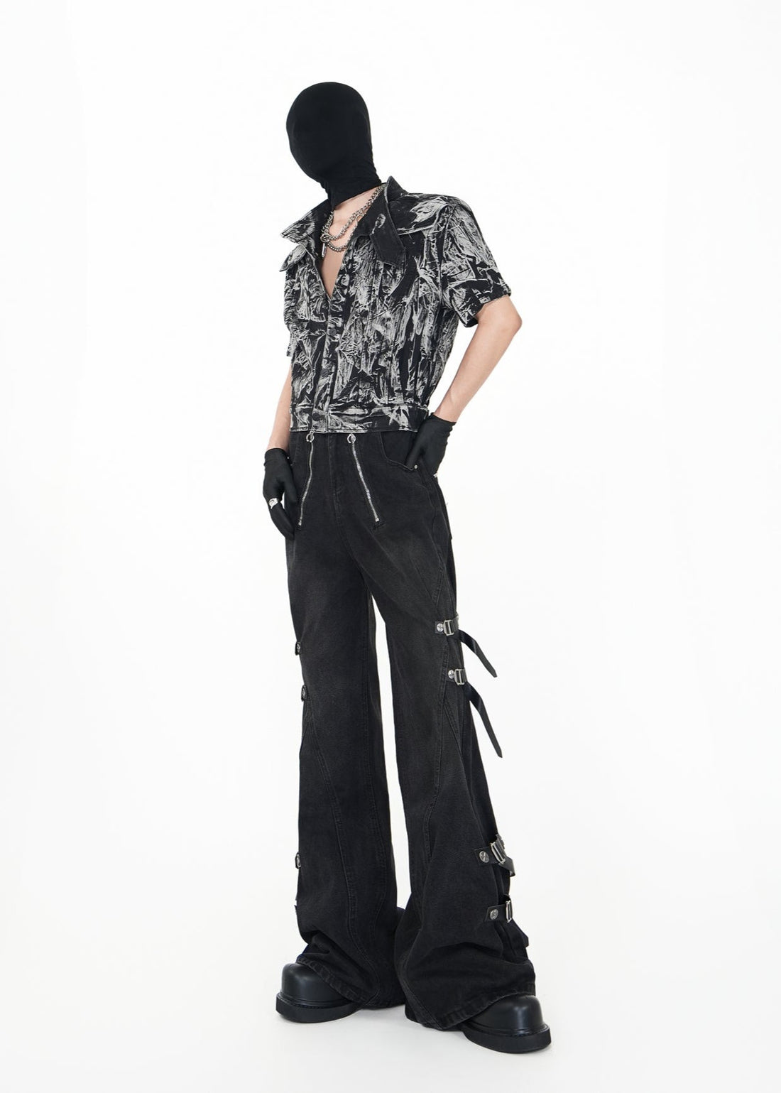 Cropped Distressed Print Shirt - Rick Circus