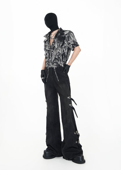 Cropped Distressed Print Shirt - Rick Circus