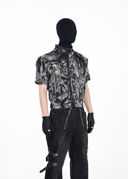 Cropped Distressed Print Shirt - Rick Circus
