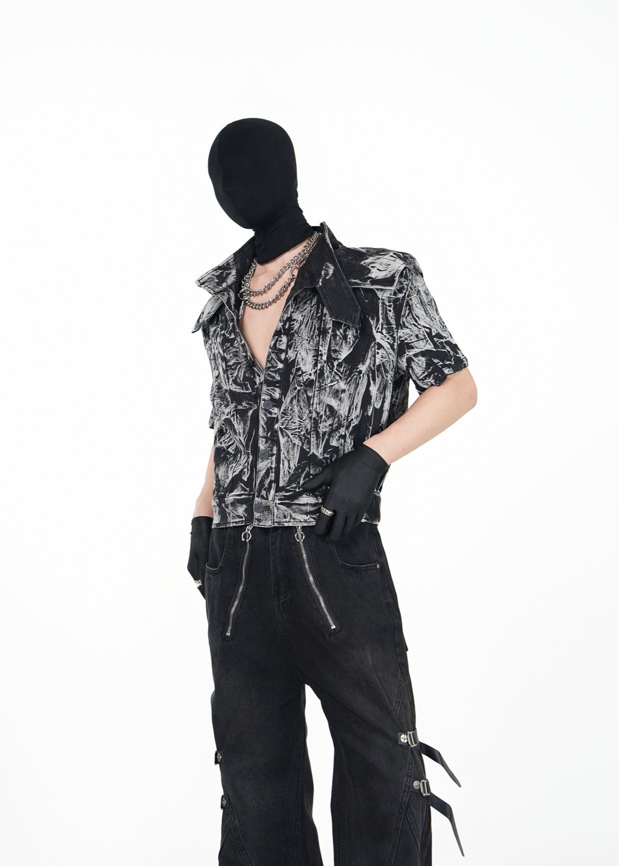 Cropped Distressed Print Shirt - Rick Circus