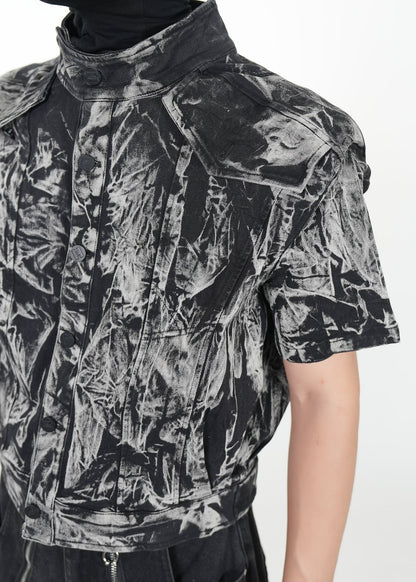 Cropped Distressed Print Shirt - Rick Circus