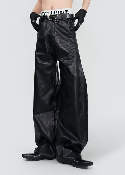 Dark Punk Biker Baggy Leather Pants - Rick Circus