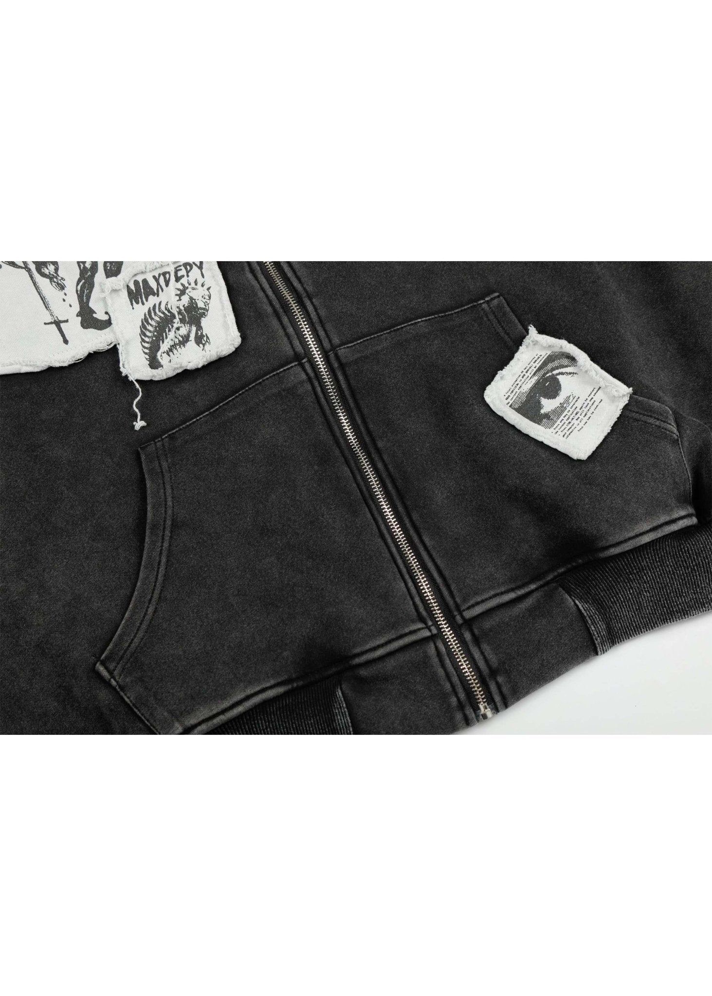 Dark Streetwear Washed Zip - Up Hoodie Jacket - Rick Circus