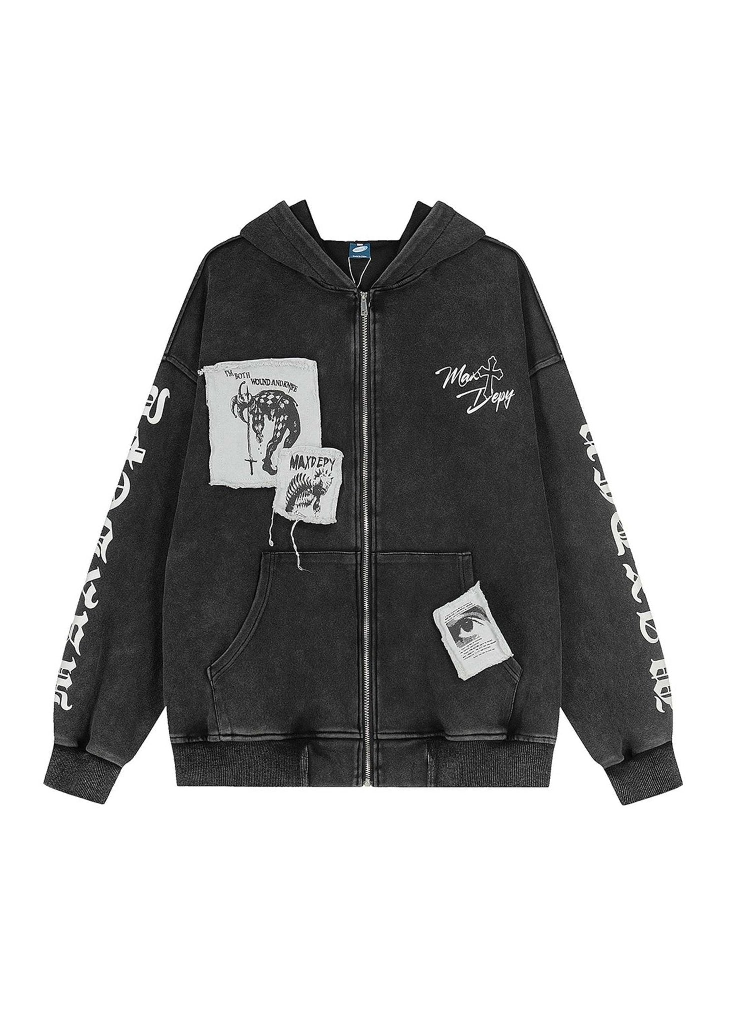 Dark Streetwear Washed Zip - Up Hoodie Jacket - Rick Circus