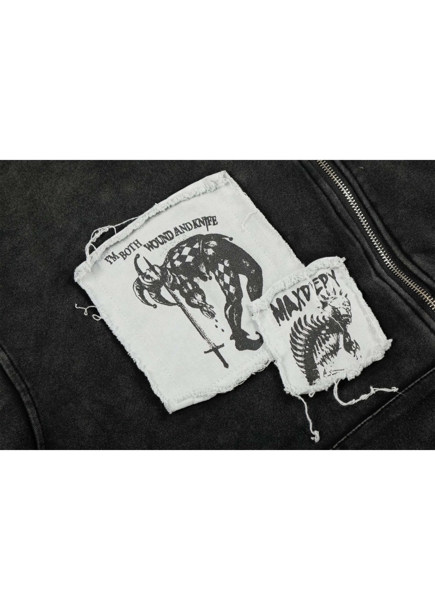 Dark Streetwear Washed Zip - Up Hoodie Jacket - Rick Circus