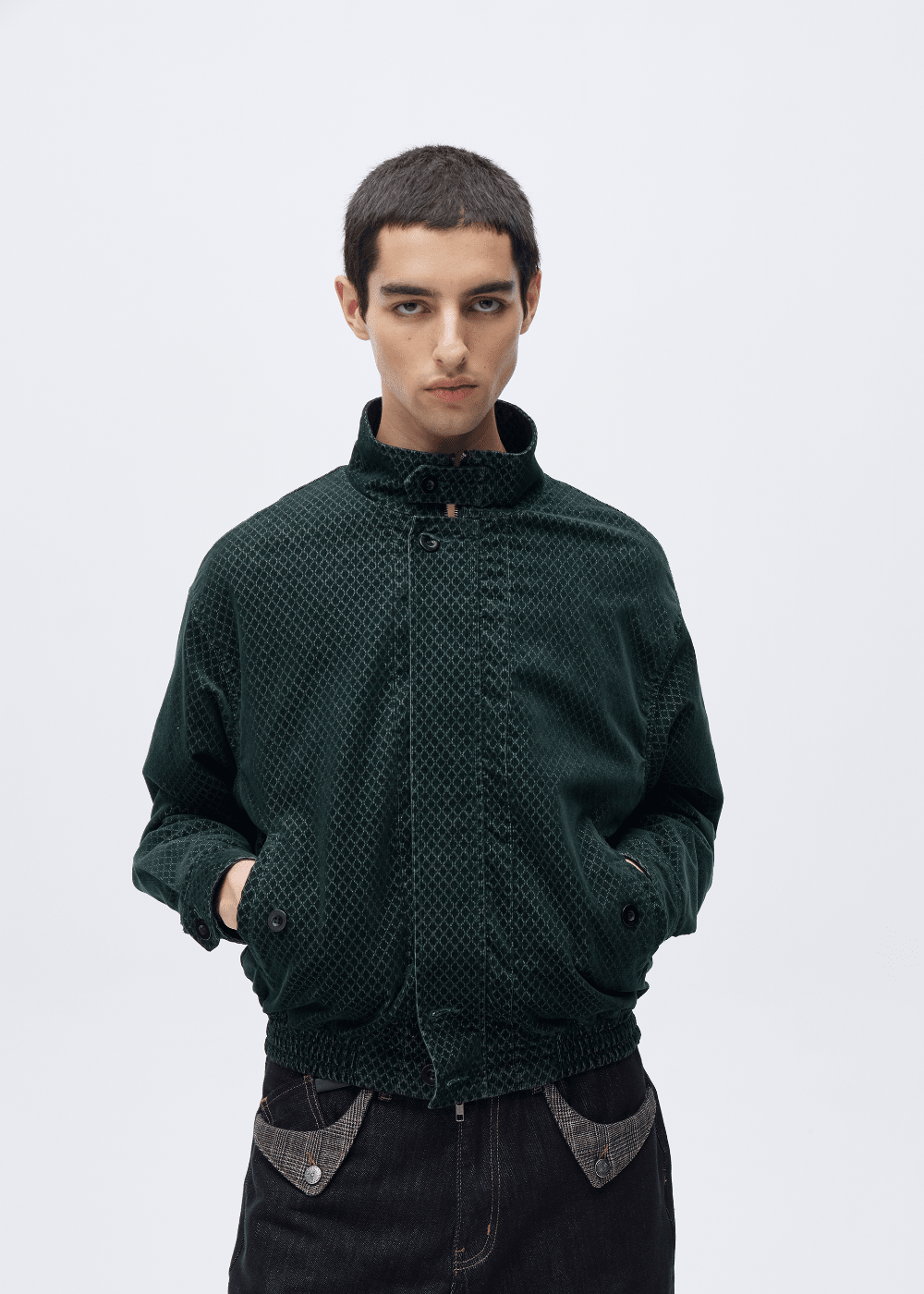 Diamond Pattern Corduroy Harrington Jacket - Rick Circus