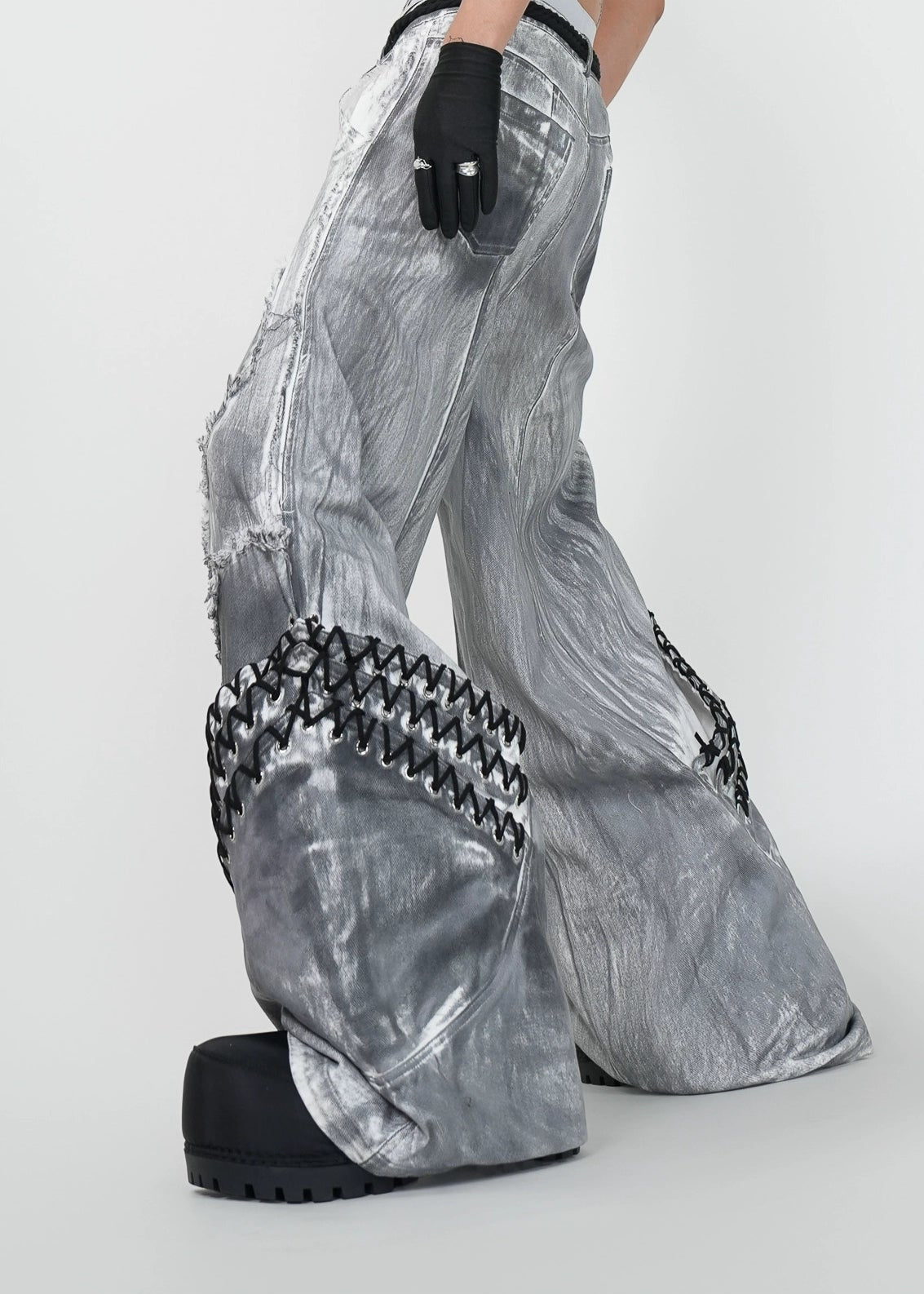Distressed Drawstring Flared Jeans - Rick Circus
