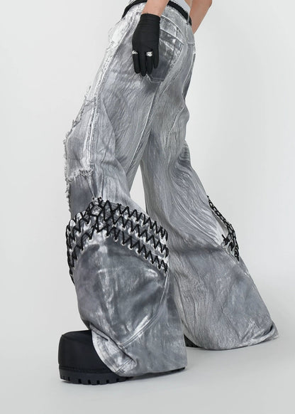 Distressed Drawstring Flared Jeans - Rick Circus