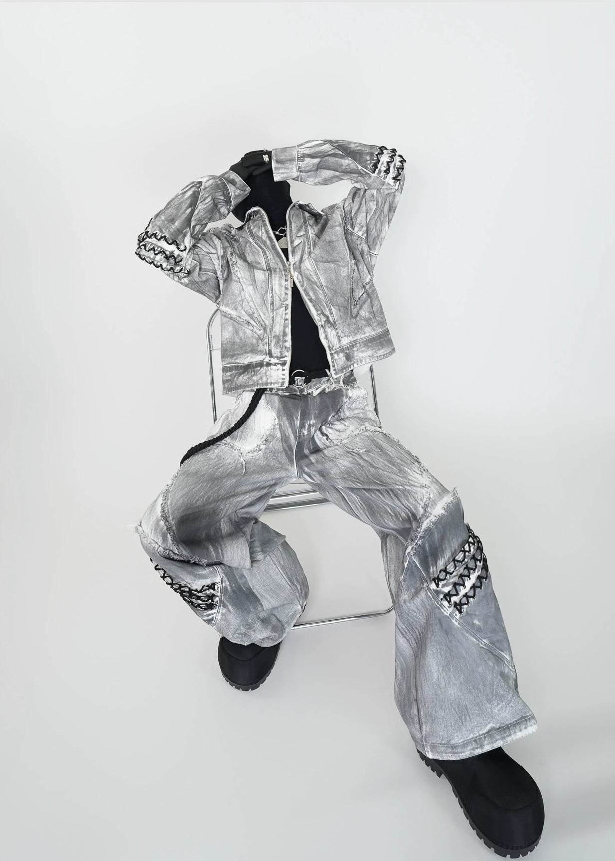 Distressed Drawstring Flared Jeans - Rick Circus