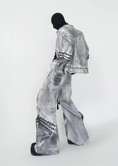 Distressed Drawstring Flared Jeans - Rick Circus