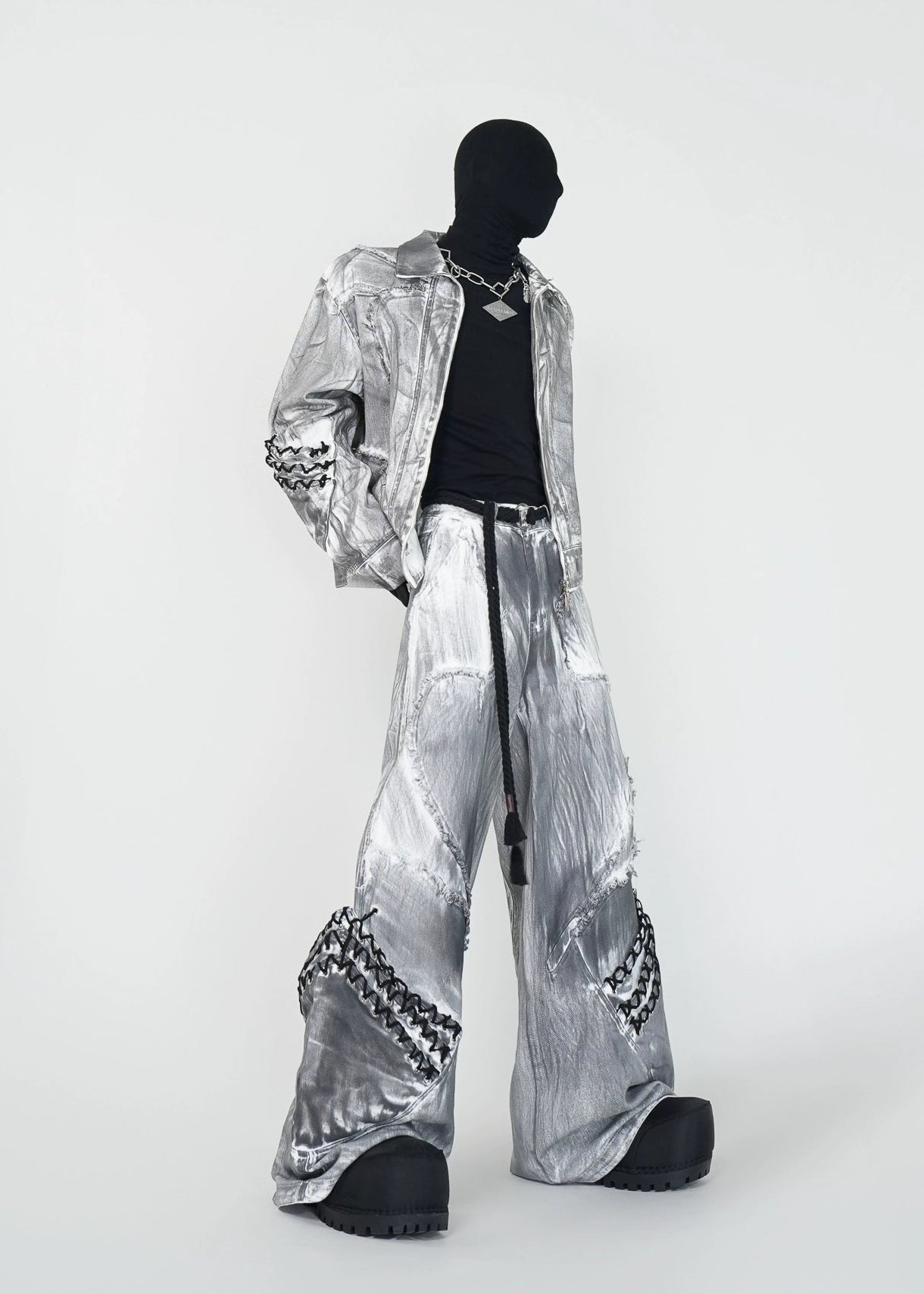 Distressed Drawstring Flared Jeans - Rick Circus