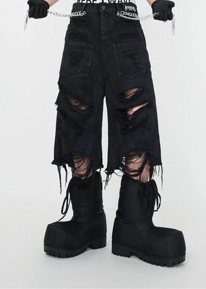 Distressed Fringed Chain Denim Shorts - Rick Circus