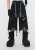 Distressed Fringed Chain Denim Shorts - Rick Circus