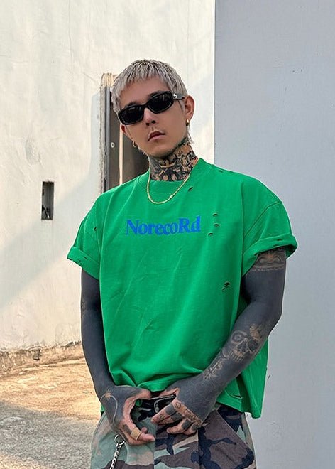 Distressed Letter Print Pullover T-Shirt - Rick Circus