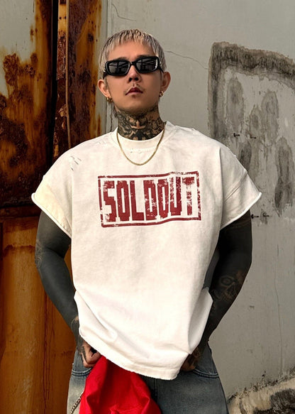 Distressed Letter Print Sleeveless T-Shirt - Rick Circus