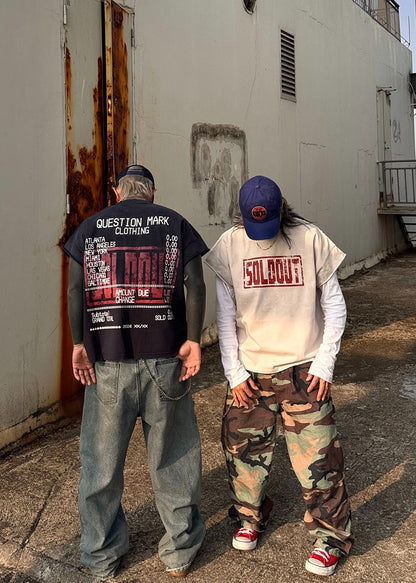 Distressed Letter Print Sleeveless T-Shirt - Rick Circus