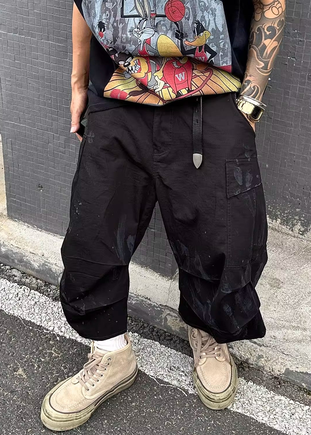 Distressed Multi - Pocket Wide - Leg Cargo Shorts - Rick Circus