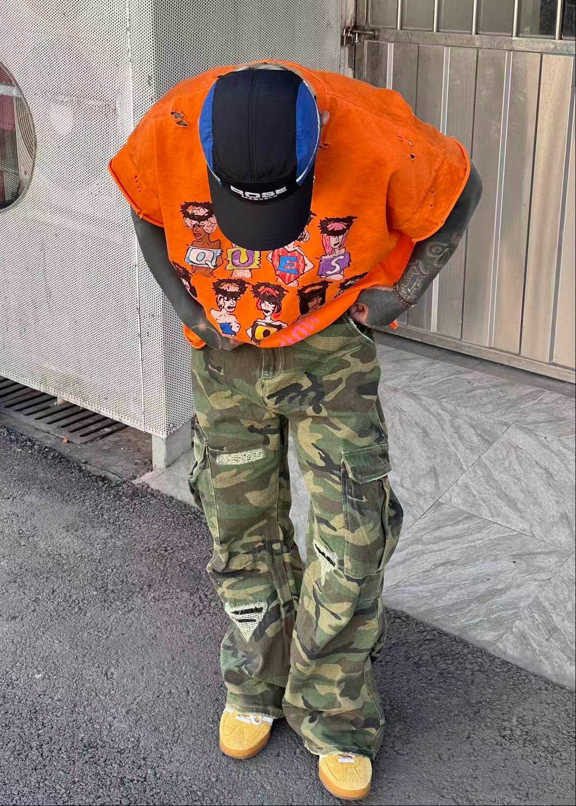 Distressed Oversized Camo Cargo Pants - Rick Circus
