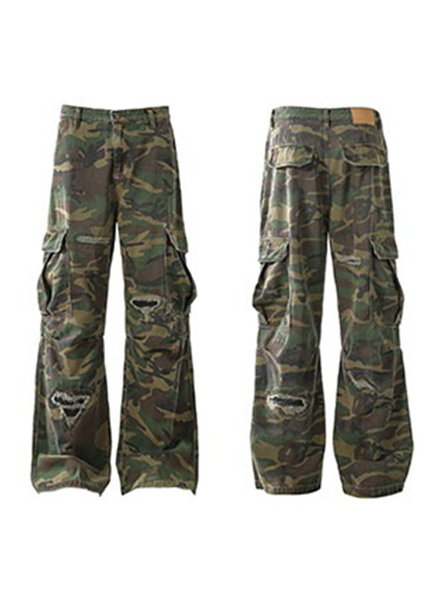 Distressed Oversized Camo Cargo Pants - Rick Circus