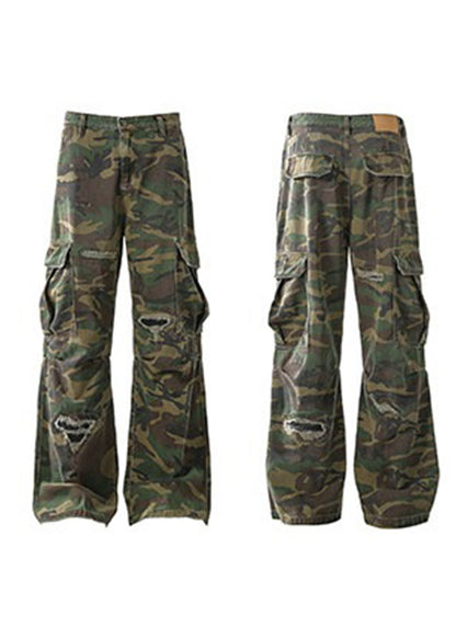 Distressed Oversized Camo Cargo Pants - Rick Circus